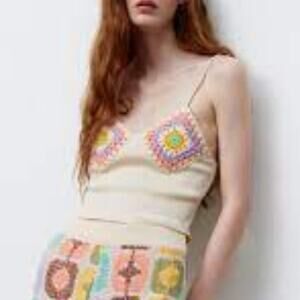 Zara Contrasting Crochet Tank Top Size M/L NEW